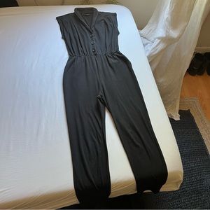 NOOWORKS black knit button up sleeveless knit cropped straight leg jumpsuit